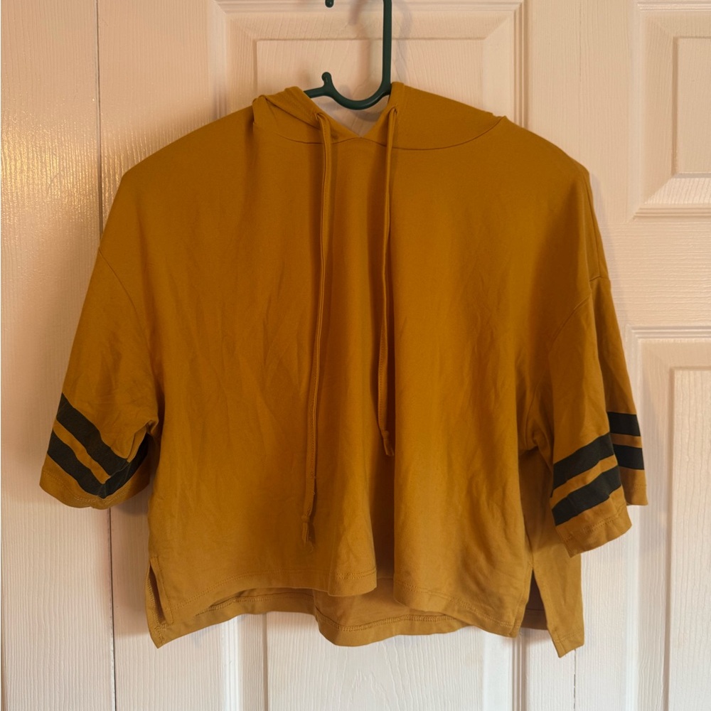 Mustard Yellow Hoodie with Black Stripes